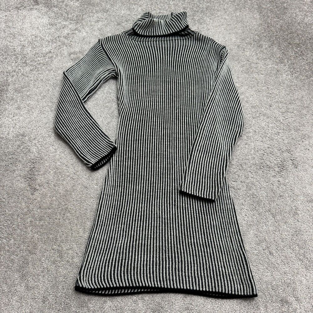 Femme Luxe Turtleneck Stripe Sweater Bodycon Mini Dress Women S/M Grey Black NWT